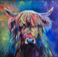 Sold**'Coroghon' - Highland Cow Oil Painting 50 x 50 cm/ 20 x 20" - Animal Art by Susan Gardner - Contemporary Expressionist - Colourful Fine Art