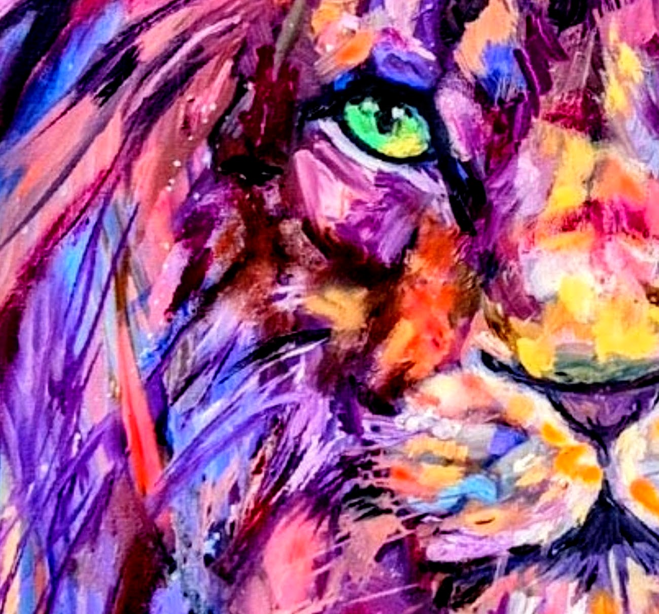 MAJESTIC HEART Original Lion Oil Painting 70 x 70 cm