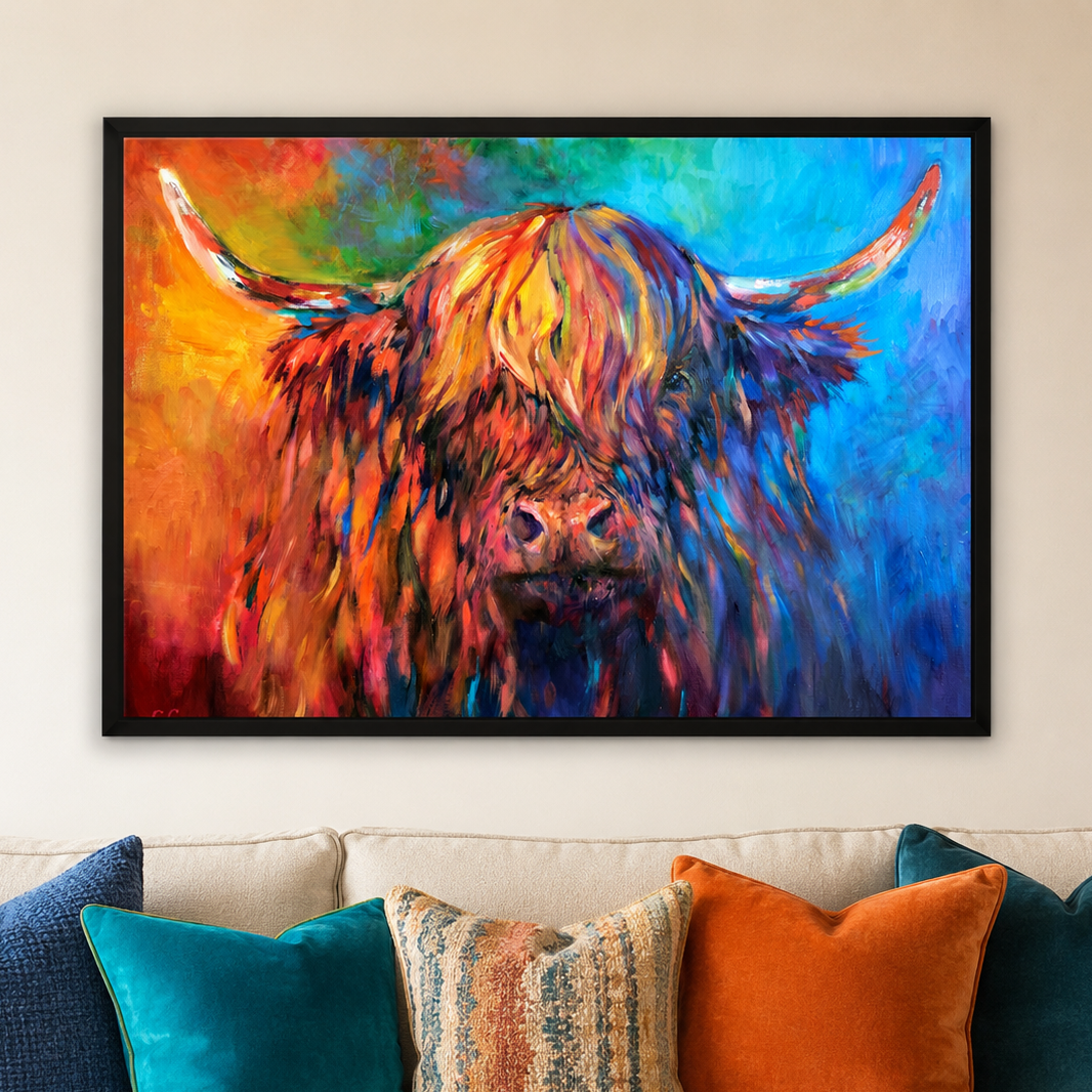 Glendevon - Highland Cow Wall Art Framed Canvas Print