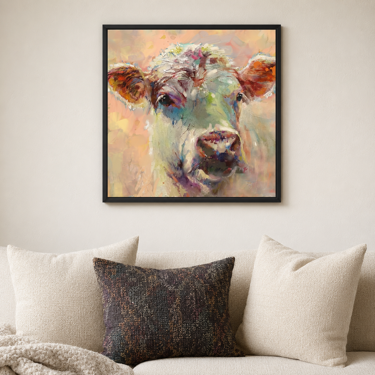 Fleur - Charolais Cow Wall Art Framed Canvas Print