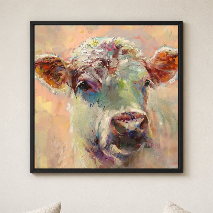Fleur: Charolais cow framed canvas print.