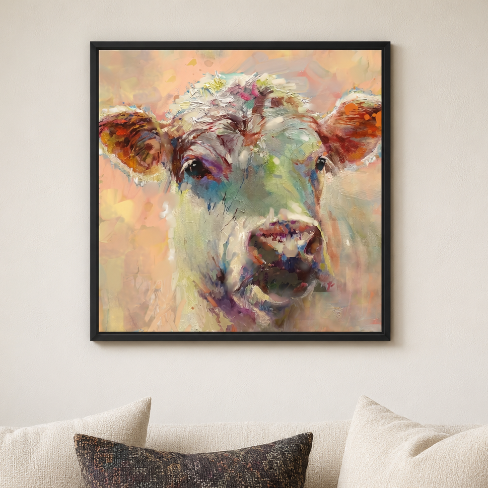 Fleur - Charolais Cow Wall Art Framed Canvas Print