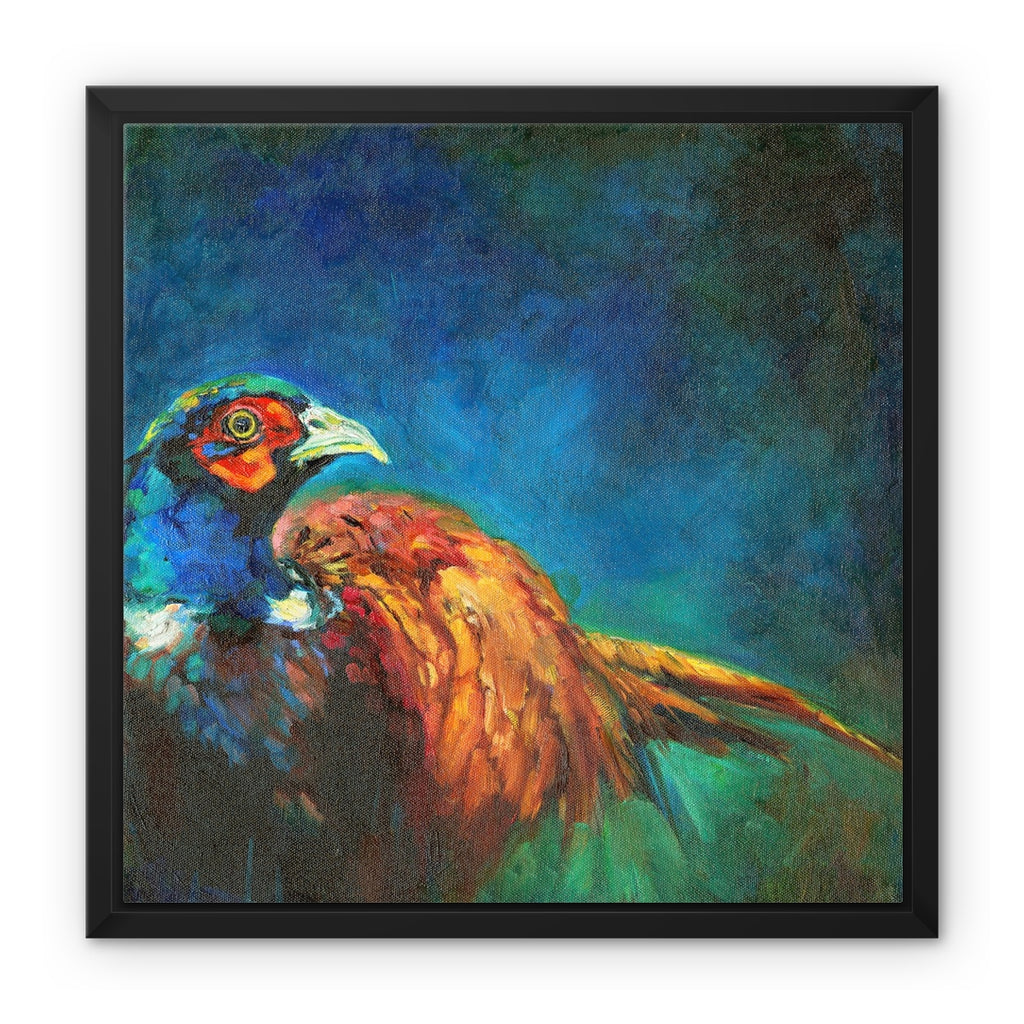 Pheasant Framed Canvas - - susan gardner - uk artist - colourful animal art