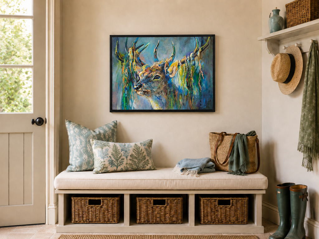 Silver Stag - Deer Wall Art Framed Canvas Print