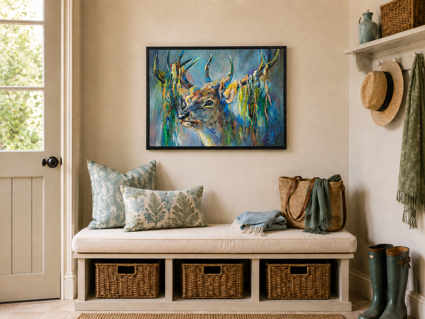 Silver Stag - Deer Wall Art Framed Canvas Print