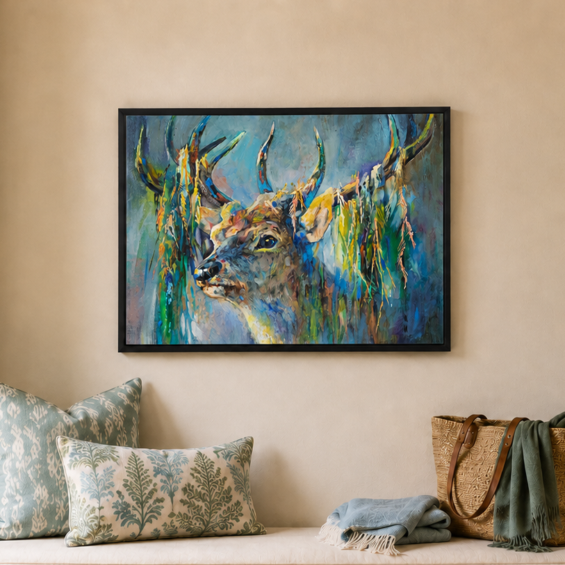Silver Stag - Deer Wall Art Framed Canvas Print