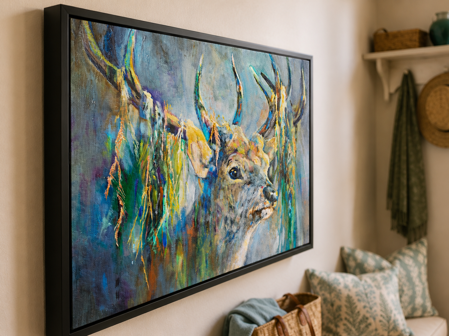 Silver Stag - Deer Wall Art Framed Canvas Print