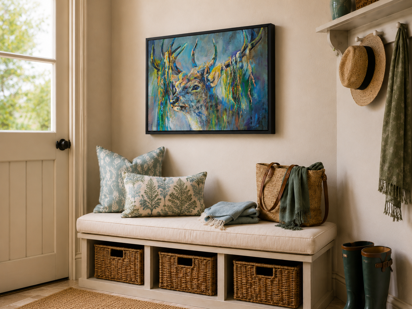 Silver Stag - Deer Wall Art Framed Canvas Print