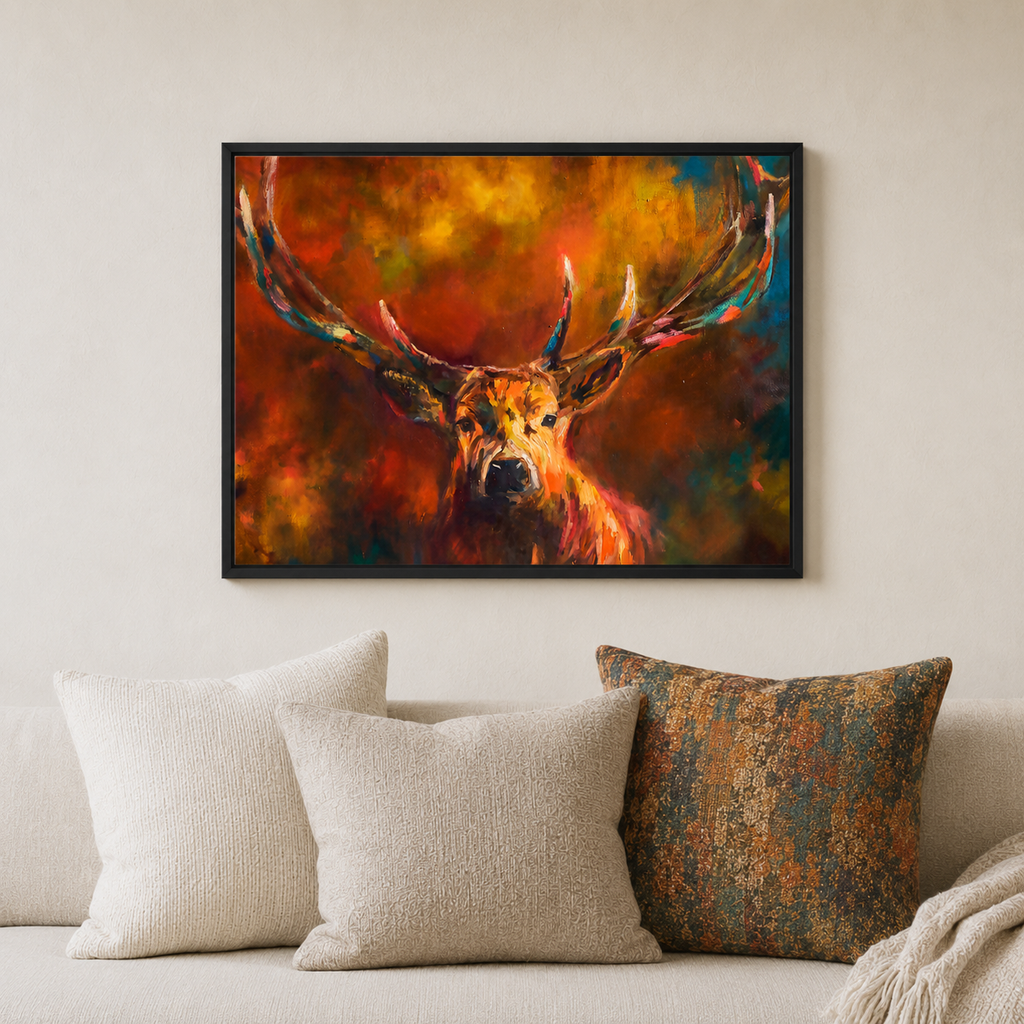 Autumn Glow - Stag Wall Art Framed Canvas Print