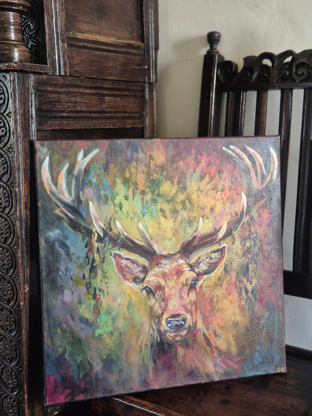 ASHLEY | Original Red Deer Oil Painting | 20 x 20 " \ 50 x 50 cm