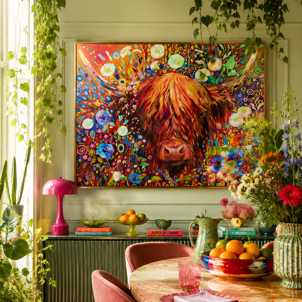 Gloria Highland Cow Floral Canvas Print