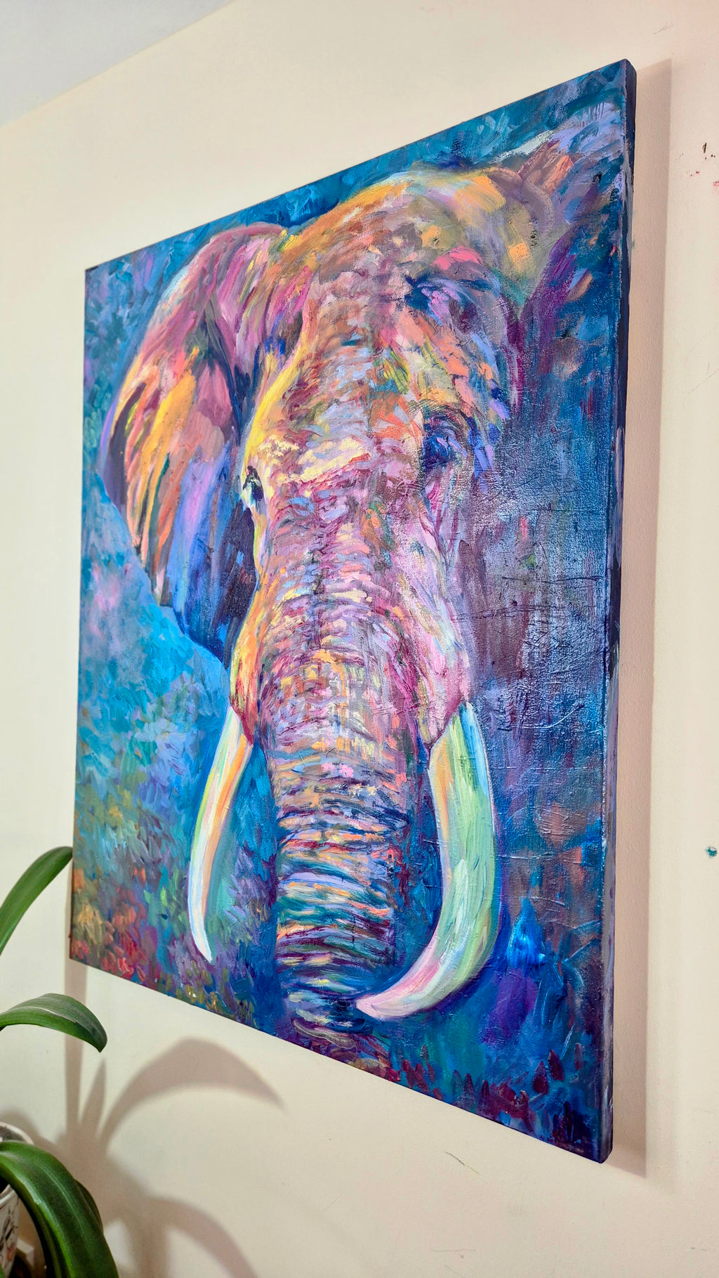 'Wise Eyes' Original Elephant Oil Painting 40 x 30"/80 x 100 cm - Animal Art by Susan Gardner - Contemporary Expressionist - Colourful Fine Art