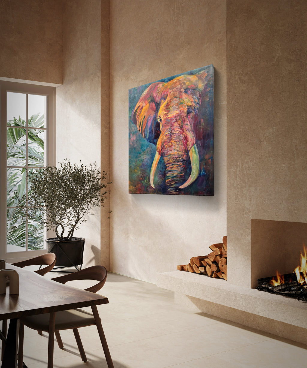 'Wise Eyes' Original Elephant Oil Painting 40 x 30"/80 x 100 cm - Animal Art by Susan Gardner - Contemporary Expressionist - Colourful Fine Art