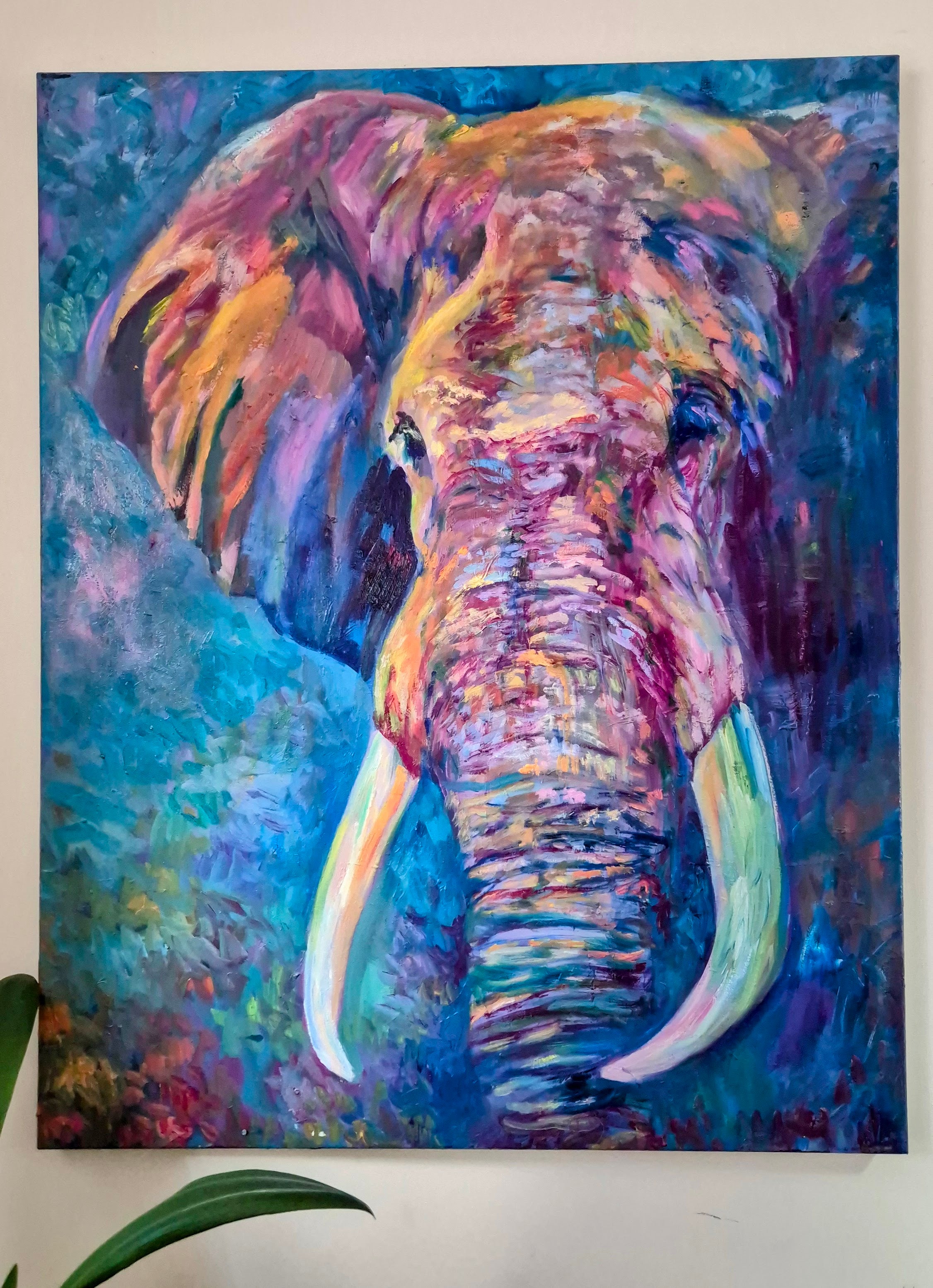 'Wise Eyes' Original Elephant Oil Painting 40 x 30"/80 x 100 cm - Animal Art by Susan Gardner - Contemporary Expressionist - Colourful Fine Art