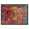 Poppy Cow Framed Canvas - - susan gardner - uk artist - colourful animal art