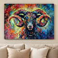 Ironside ram painting shown as a canvas print in a room setting.