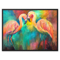 Flamingo Dancers Framed Canvas - Susan Gardner Uk Wildlife Art - Leicestershire UK