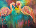 'Tropical Dancers' - Original Flamingo Oil Painting - 80 x 100 cm/30 x 40 " - Animal Art by Susan Gardner - Contemporary Expressionist - Colourful Fine Art