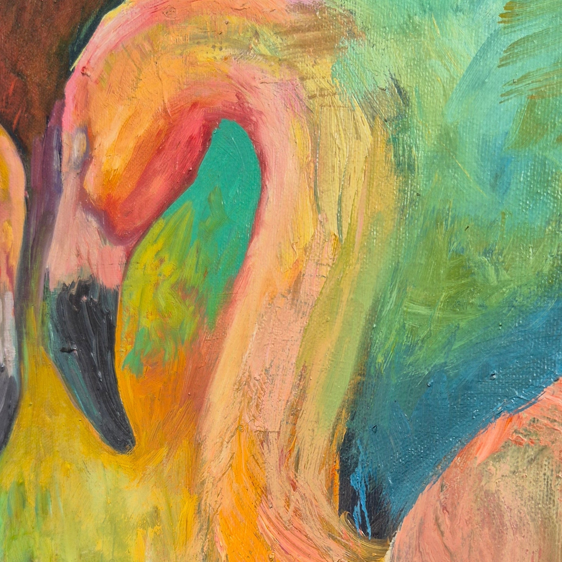 'Tropical Dancers' - Original Flamingo Oil Painting - 80 x 100 cm/30 x 40 " - Animal Art by Susan Gardner - Contemporary Expressionist - Colourful Fine Art