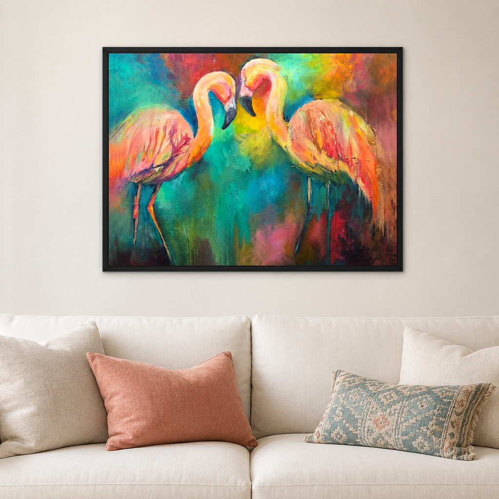Flamingo Dancers Framed Canvas