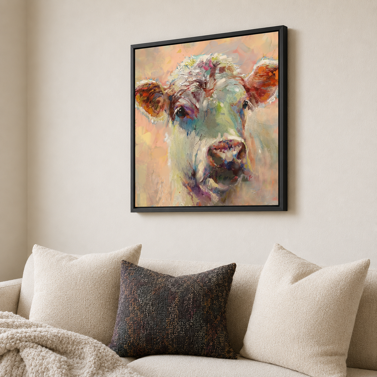 Fleur - Charolais Cow Wall Art Framed Canvas Print