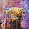 *Sold 'Glenshee' - Original Highland Cow Oil Painting - 30 x 30 "/ 76 x 76 cm - Animal Art by Susan Gardner - Contemporary Expressionist - Colourful Fine Art