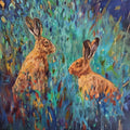 Original Oil Painting -  Wide Awake Hares- 76 x 76 cm - - susan gardner - uk artist - colourful animal art