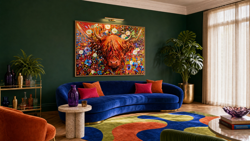 Gloria Highland Cow Floral Canvas Print