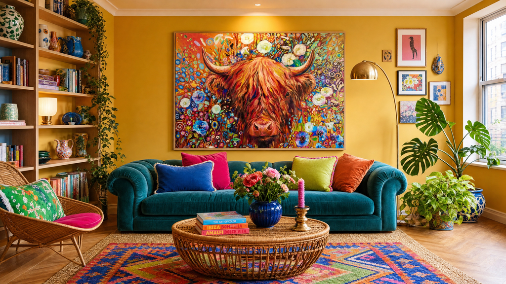 Gloria Highland Cow Floral Canvas Print