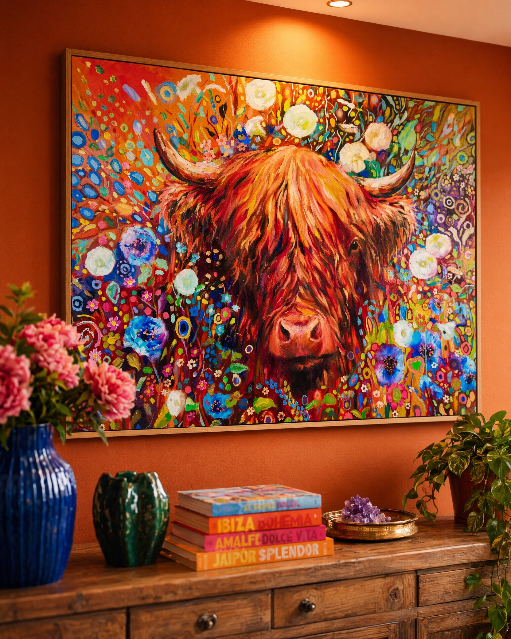 Gloria Highland Cow Floral Canvas Print
