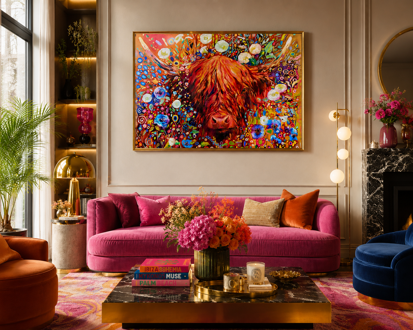 Gloria Highland Cow Floral Canvas Print