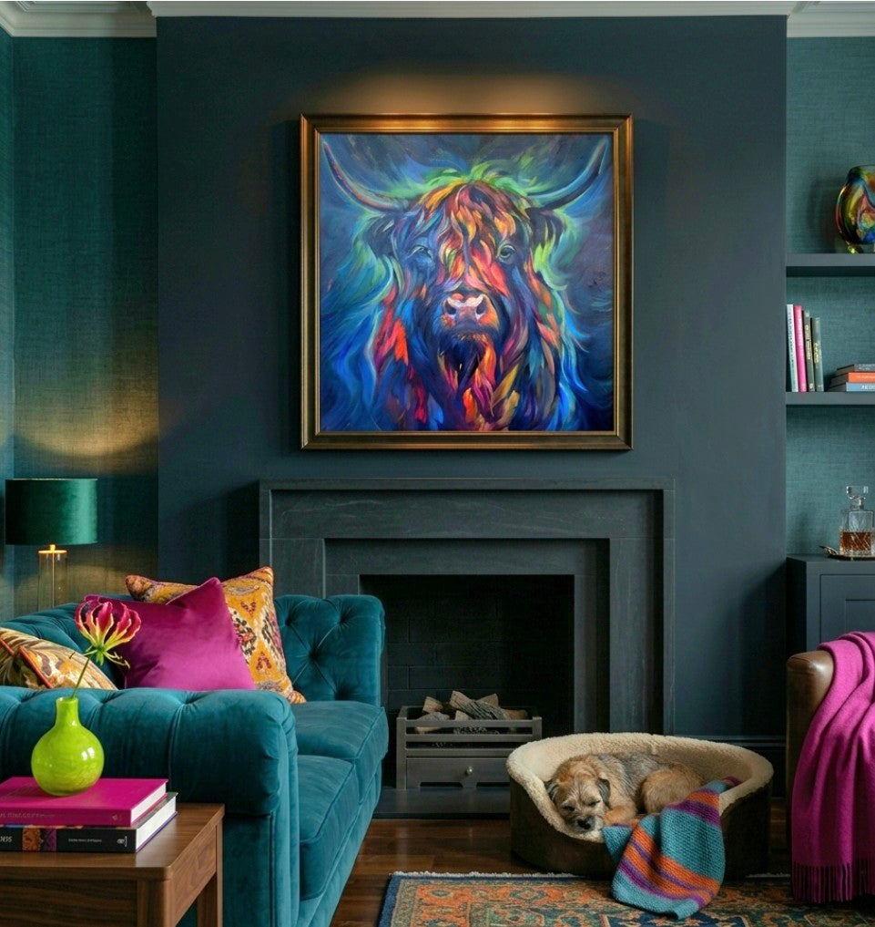 'Hebridean' - Original Highland Cow Oil Painting-60 x60 cm \ 24 x 24" - Animal Art by Susan Gardner - Contemporary Expressionist - Colourful Fine Art