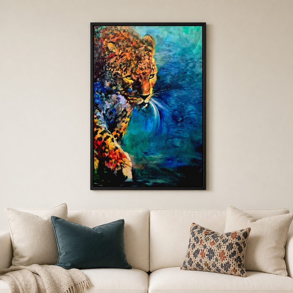 Bejewelled Leopard Framed Canvas Print