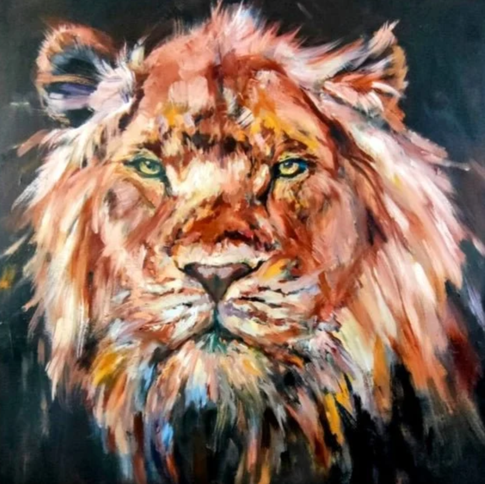 Lion Portrait 100 x 100cm 2024 *SOLD* - Animal Art by Susan Gardner - Contemporary Expressionist - Colourful Fine Art