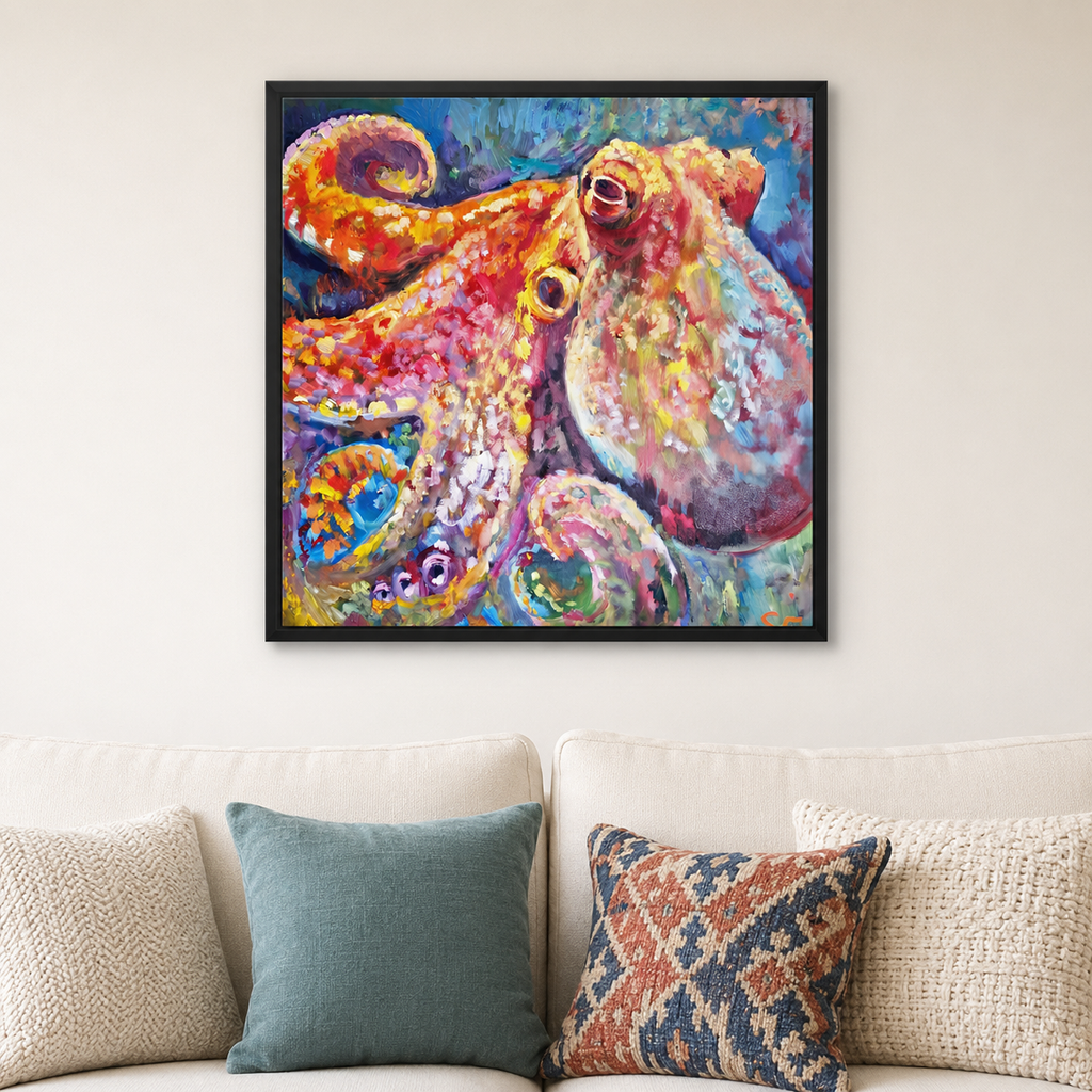 Rainbow Ripple - Octopus Wall Art Framed Canvas Print