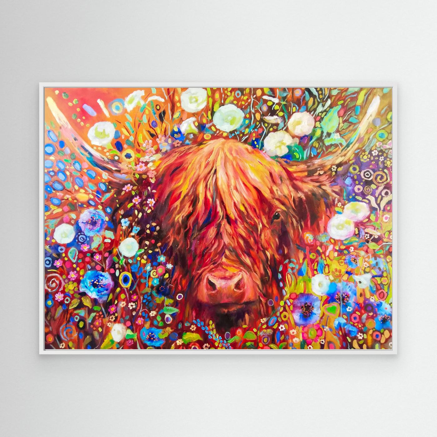 Gloria Highland Cow Floral Canvas Print