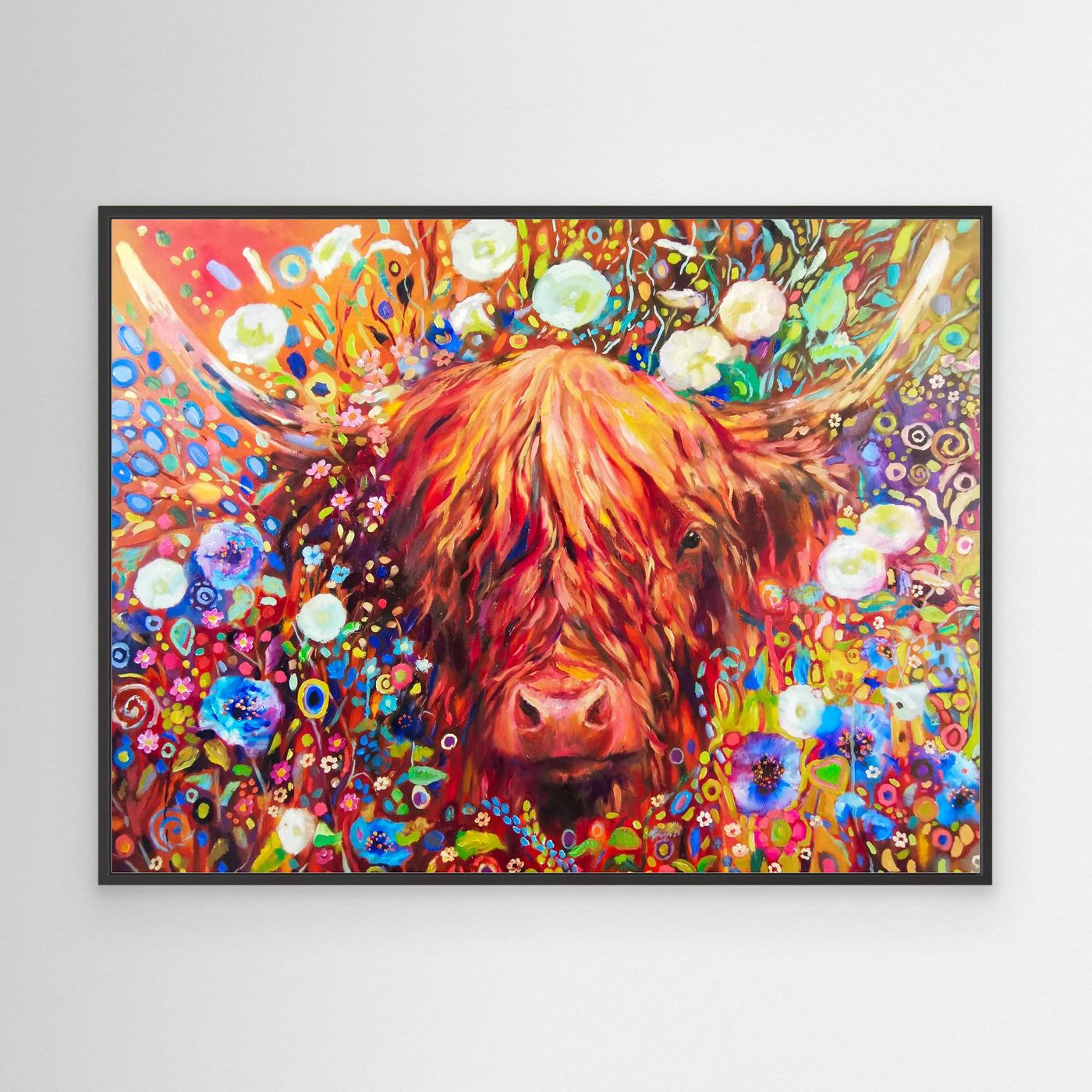 Gloria Highland Cow Floral Canvas Print