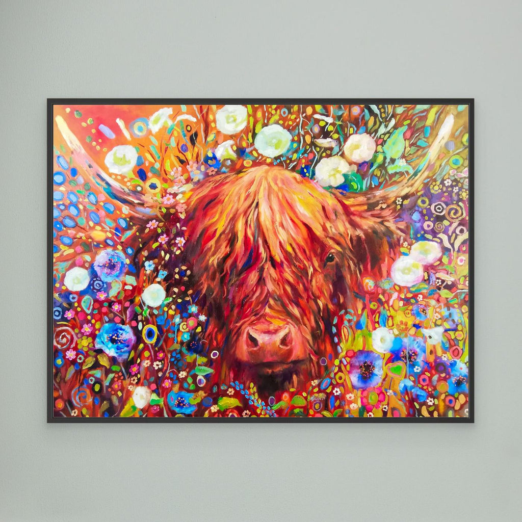 Gloria Highland Cow Floral Canvas Print