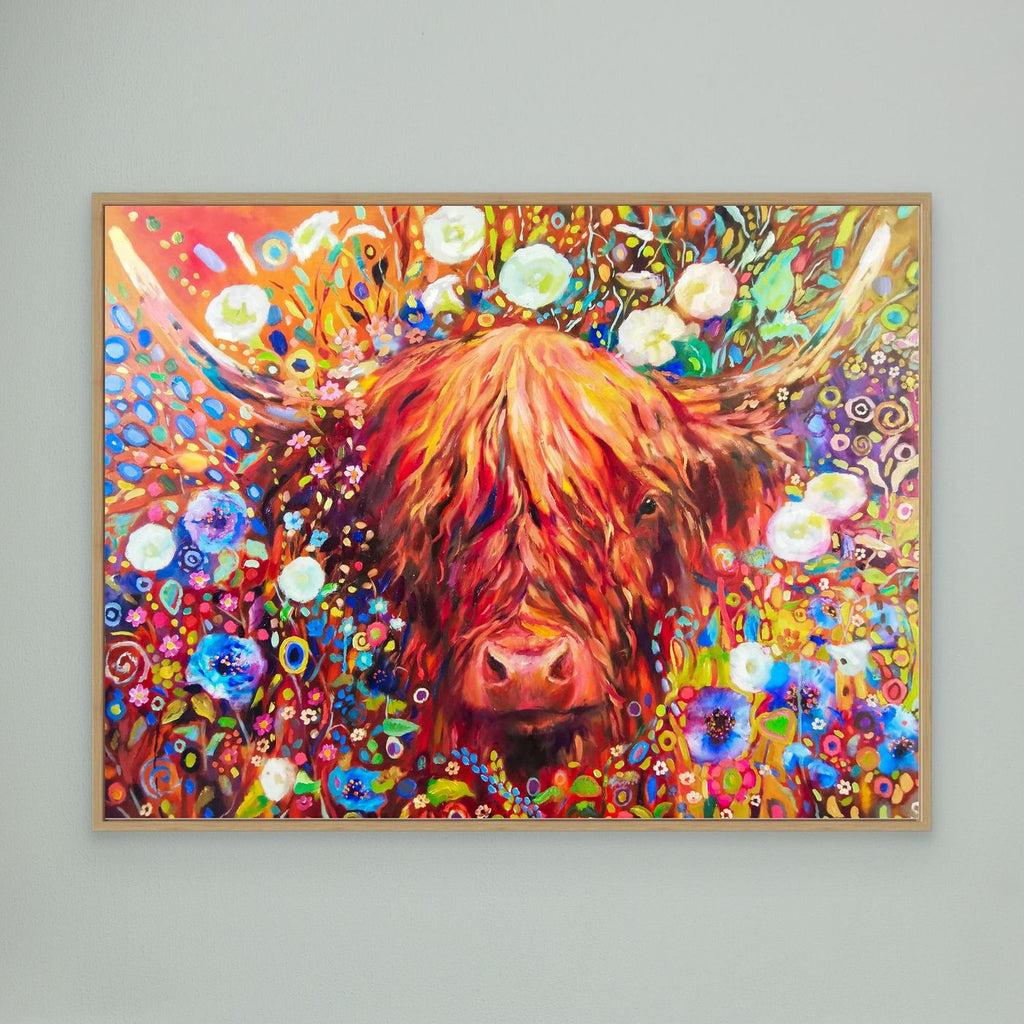 Gloria Highland Cow Floral Canvas Print