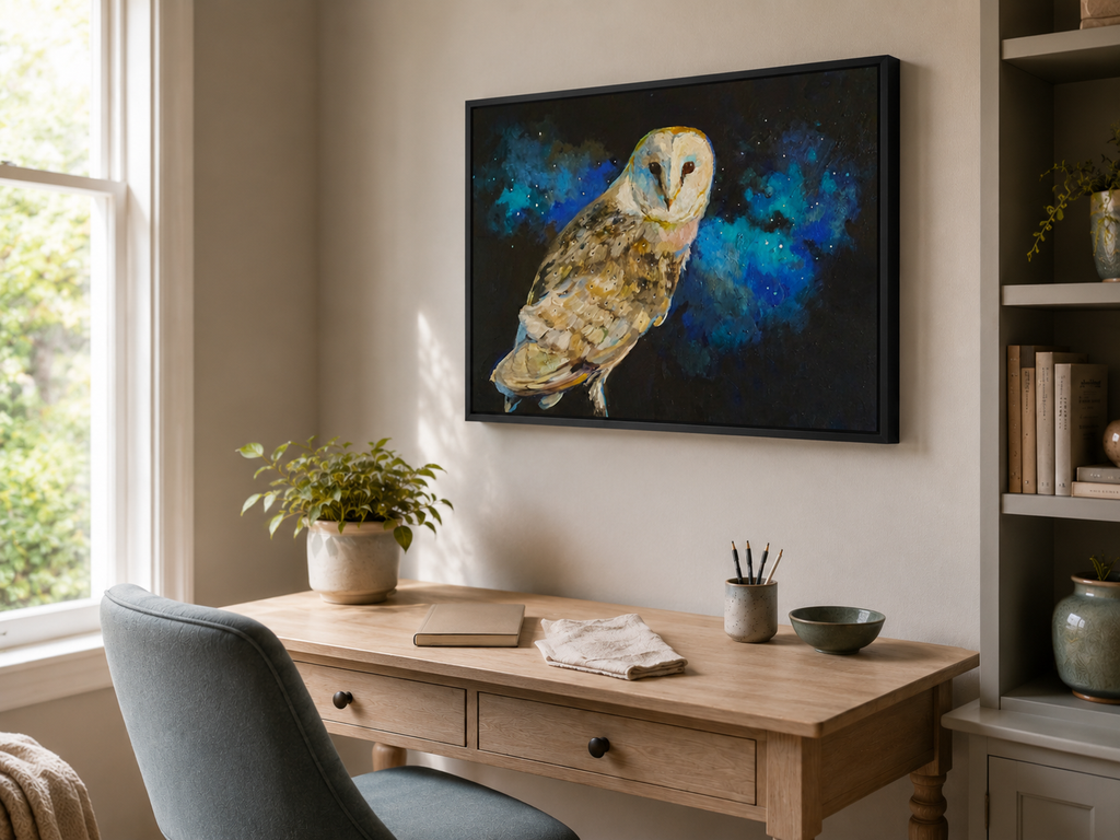 While the World Sleeps - Owl Wall Art Framed Canvas Print