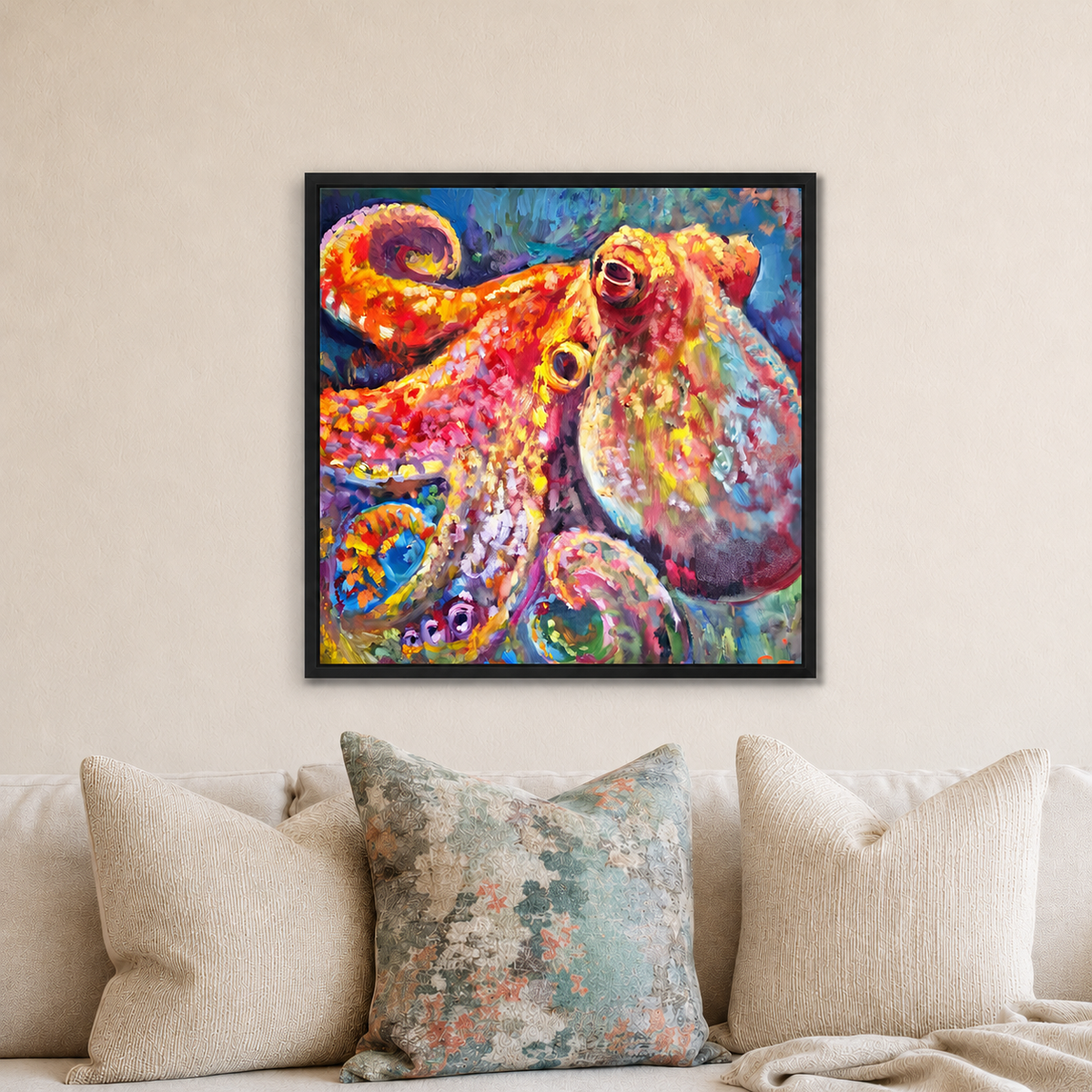 Rainbow Ripple - Octopus Wall Art Framed Canvas Print