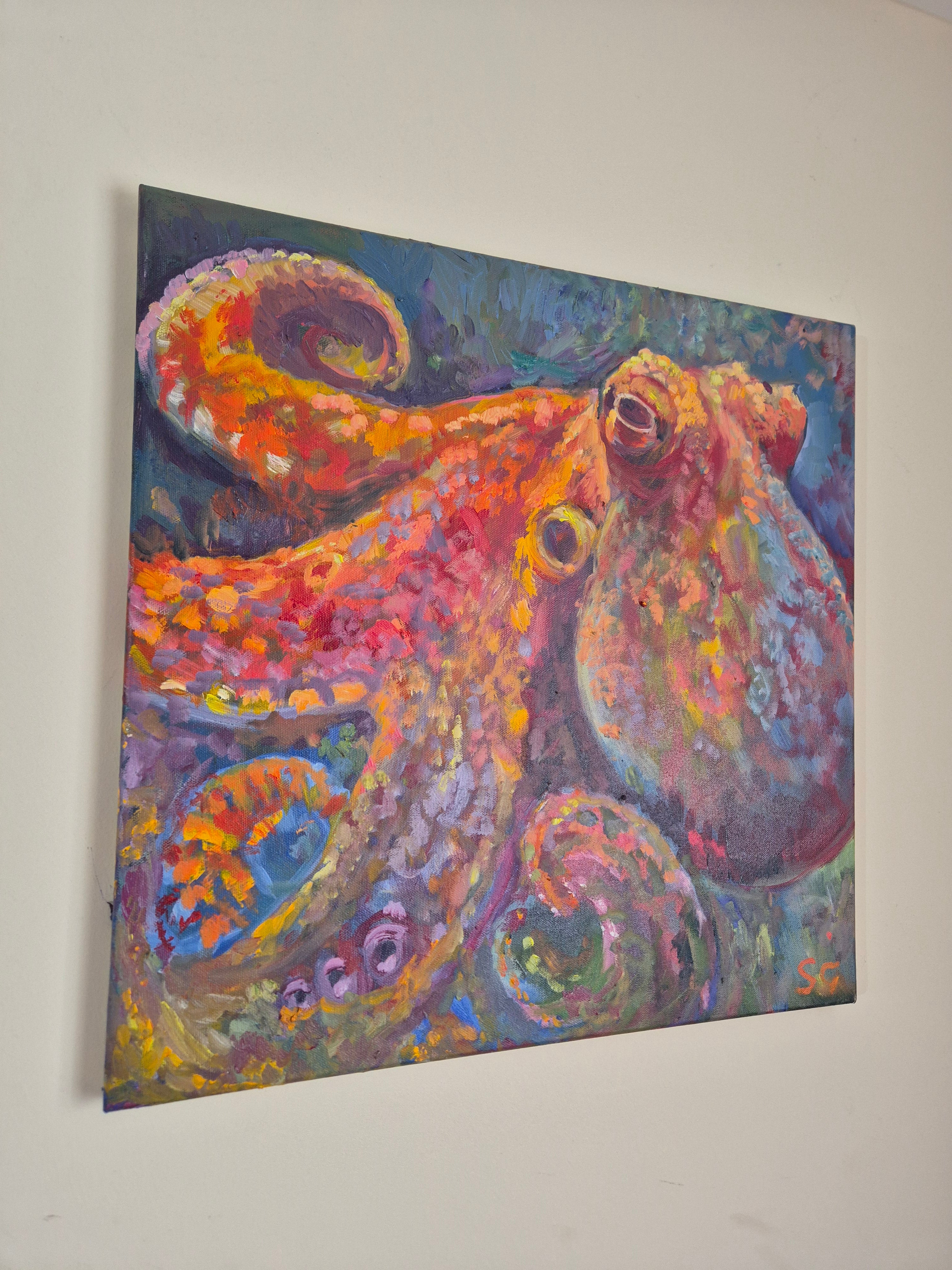 RAINBOW RIPPLE | Original Octopus Oil Painting | 24 x 24 " \ 60 x 60 cm