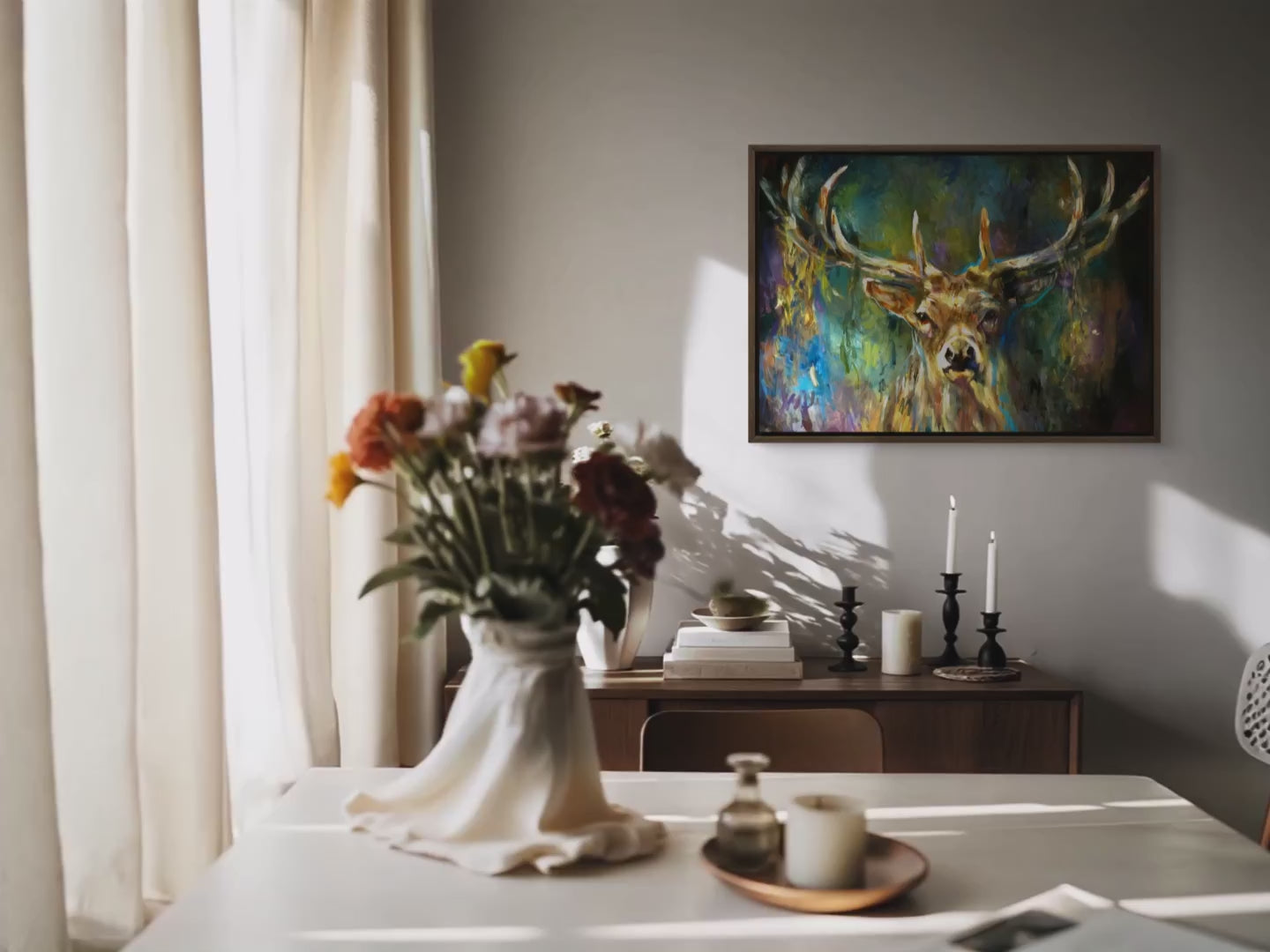 'In the Light' - Original Stag Painting 60 x 80 cm