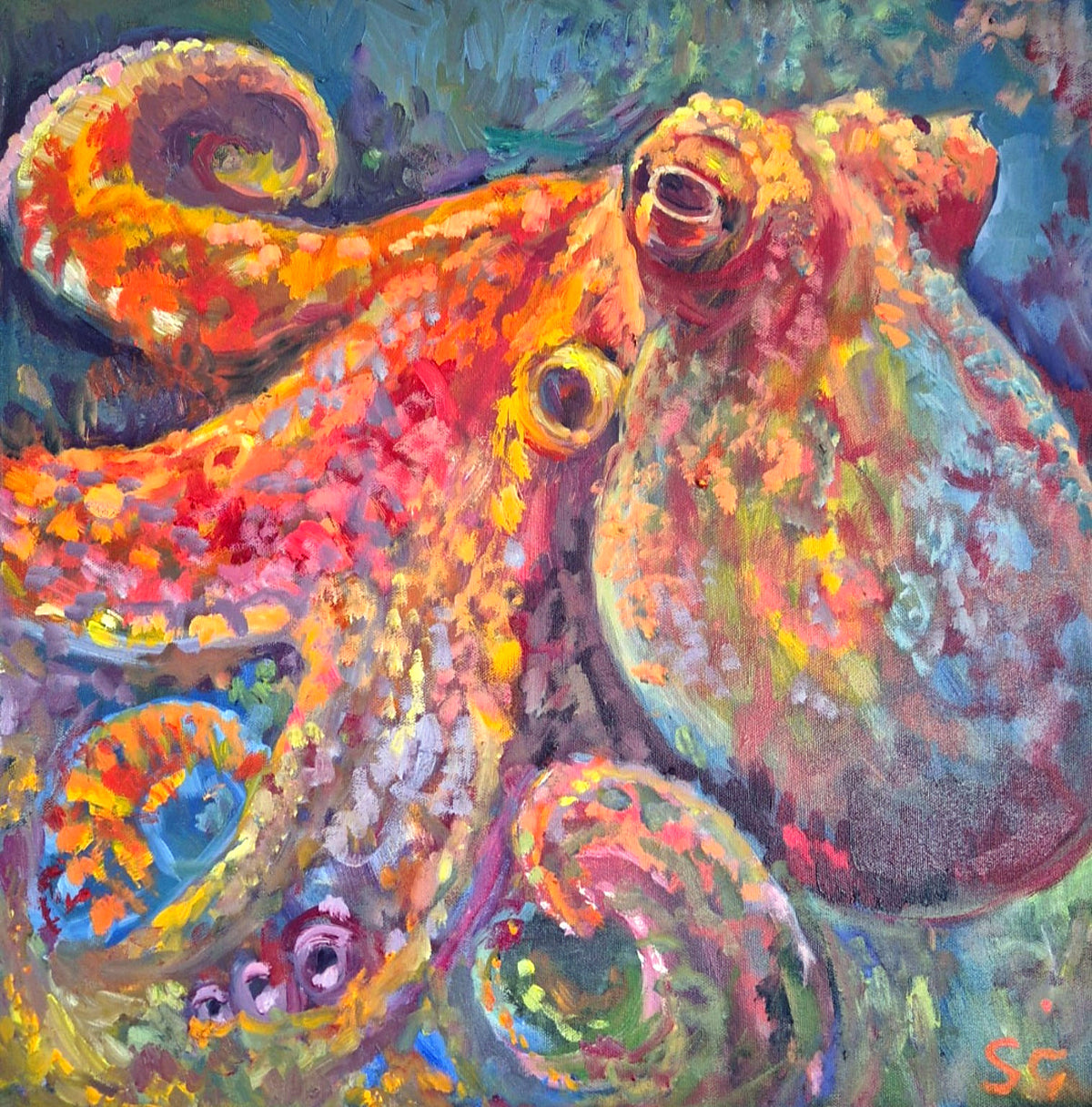 Rainbow Ripple by Susan Gardner, an original painting of octopus.