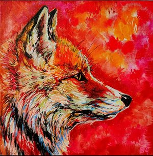 Red Fox - 30 x 30 cm original acrylic painting - - susan gardner - uk artist - colourful animal art
