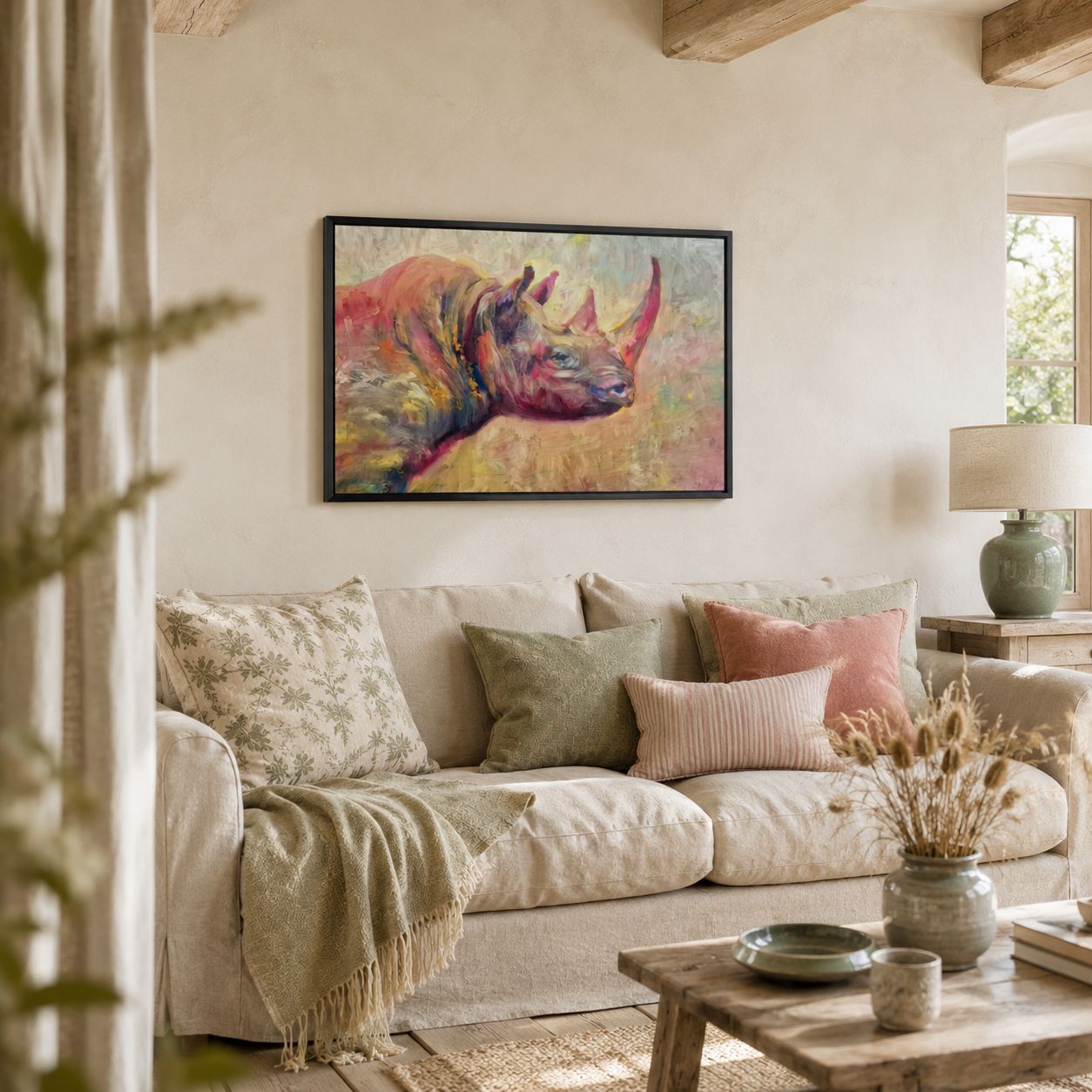 Black Rhino - Rhinoceros Wall Art  Framed Canvas Print