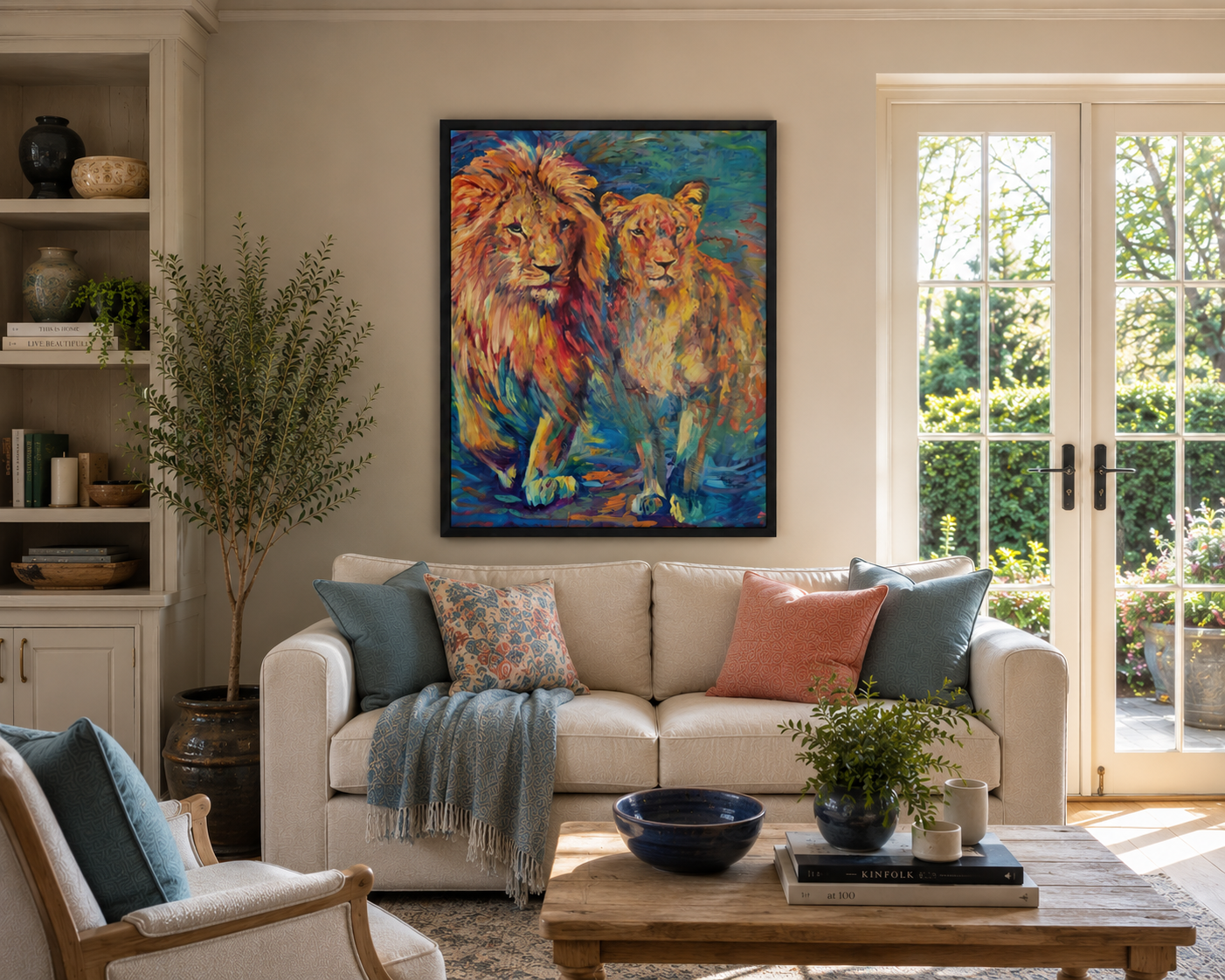 Shared Horizon - Lion Pair Framed Canvas Print