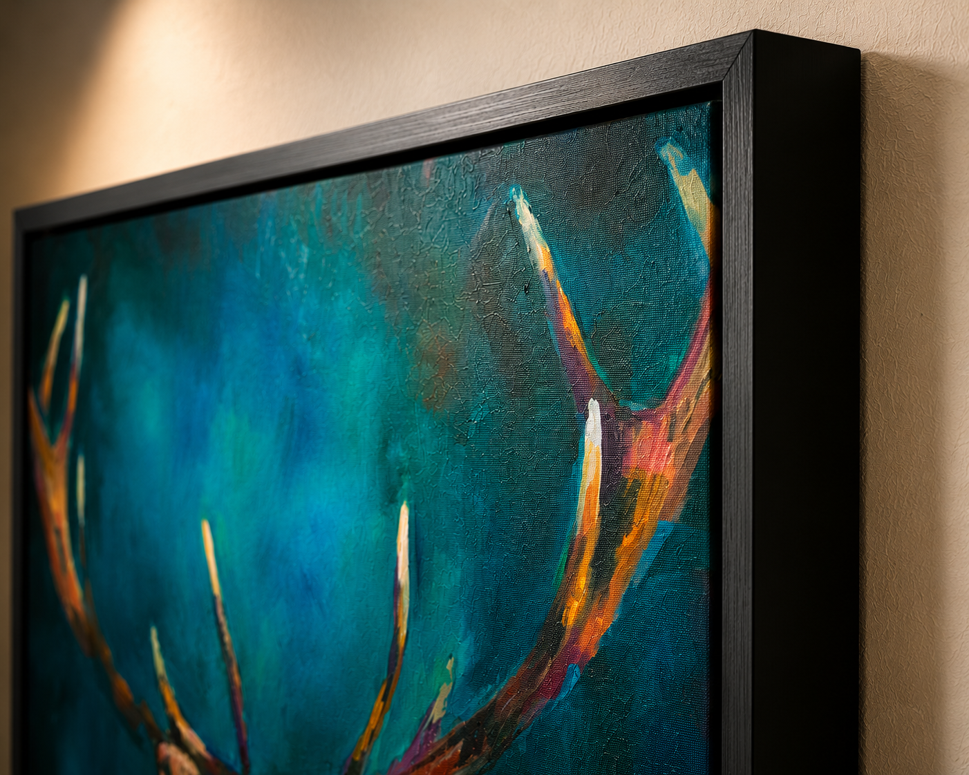 Ink Blue Stag - Deer Wall Art Framed Canvas Print