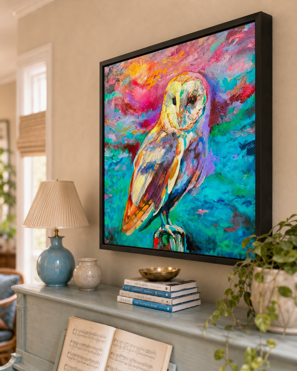 Sunset Owl - Barn Owl Wall Art Framed Canvas Print