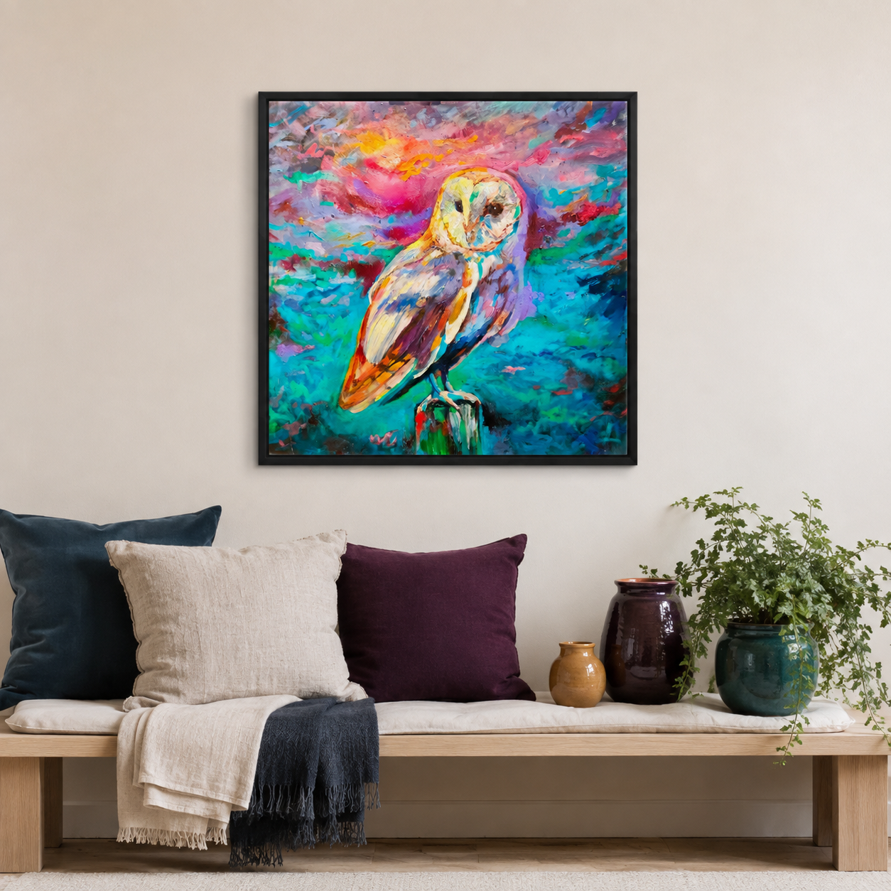The Optimist- Barn Owl  Wall Art Framed Canvas Print